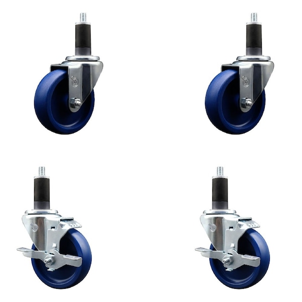 Service Caster 4'' Solid Poly Wheel Swivel 1-1/4'' Expanding Stem Caster Set 2 Brakes, 4PK SCC-EX20S414-SPUS-2-TLB-2-114 - main